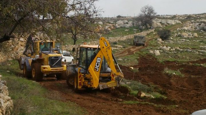 Israeli occupation bulldozers demolish a nursery in al-Samou town