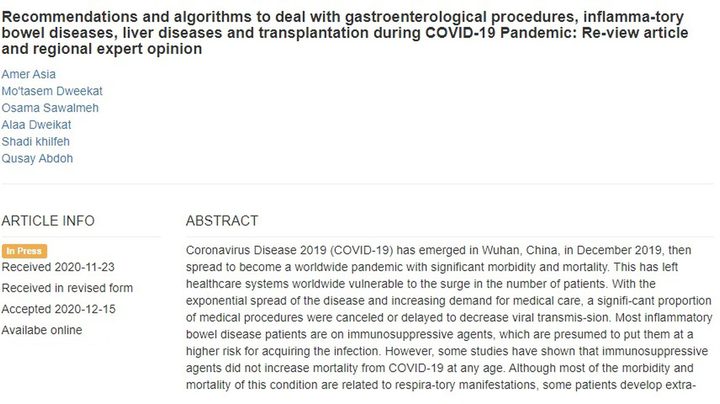 Publishing a Review Article on How to Deal with Gastroenterological Procedures, Inflammatory Bowel Diseases, Liver Diseases and Transplantation During COVID-19 Pandemic