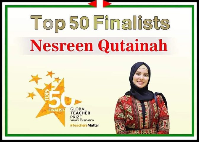 The teacher, Nisreen Qutina, is among the 50 best teachers in the world